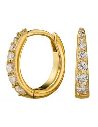 Traveller Hoop Earrings - Stainless Steel - Zirconia - Gold Plated - Gold Coloured - Ø 14mm