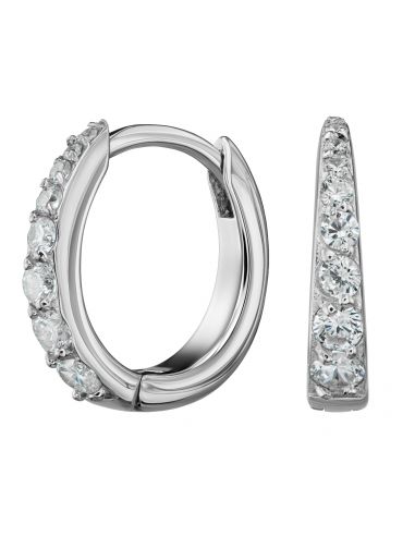 Traveller Hoop Earrings - Stainless Steel - Zirconia - Silver Coloured - Ø 14 mm - 166318