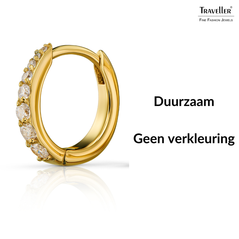 Traveller Oorringen - Edelstaal - Zirkonia - Verguld - Goudkleurig - Ø 14 mm