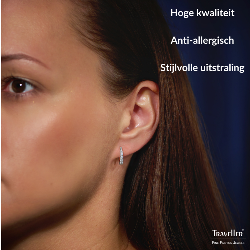 Traveller Oorringen - Edelstaal - Zirkonia - Zilverkleurig - Ø 14 mm