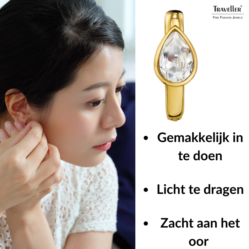 Traveller Oorringen - Edelstaal - Zirkonia - Goudkleurig - Ø 15 mm - 166319
