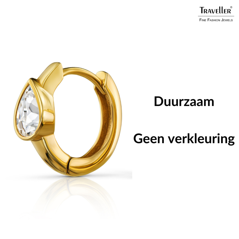 Traveller Oorringen - Edelstaal - Zirkonia - Goudkleurig - Ø 15 mm - 166319