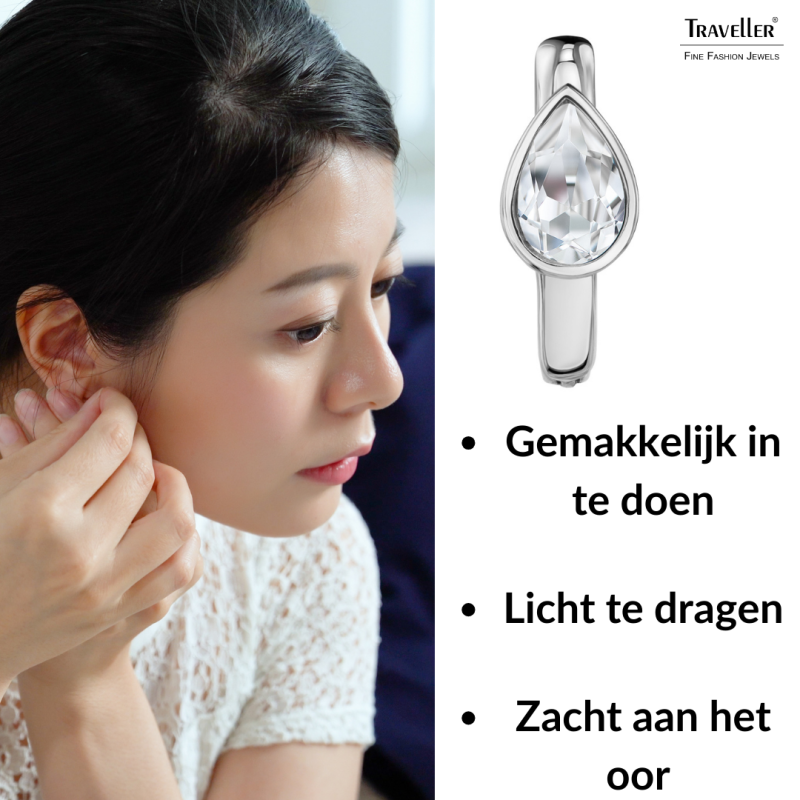 Traveller Oorringen - Edelstaal - Zirkonia - Zilverkleurig - Ø 15 mm