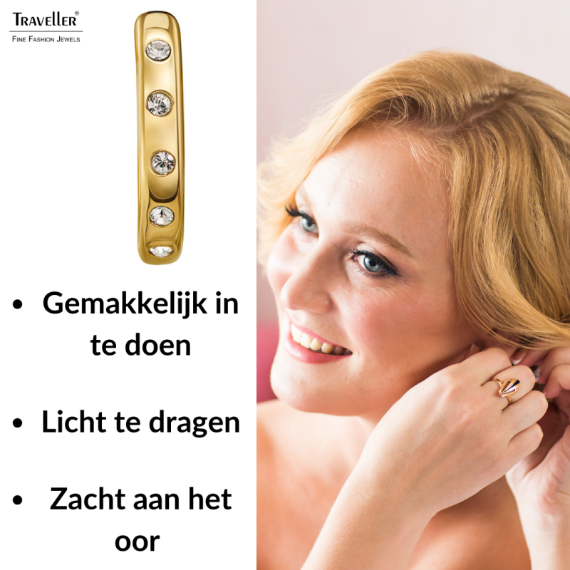 Traveller Oorringen - Edelstaal - Kristal - Verguld - Ø 18mm - 166321