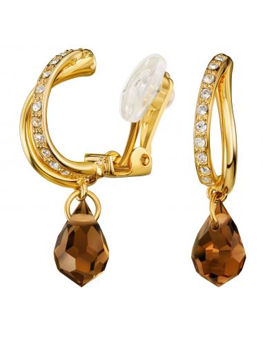 Traveller Clip-on Earrings - Drop Earring - Gold coloured - Crystals - Brown/ Topaz - Gold Plated - 30x5 mm - 157569
