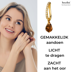 Traveller Clip Oorbellen - Hangers - Goudkleurig - Kristal - Bruin/ Topaz - Verguld - 30x5 mm