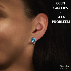 Traveller Clip Oorbellen - Zilverkleurig - Kristal - Blauw Aquamarine - Geplatineerd - 10mm