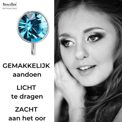 Traveller Clip Oorbellen - Zilverkleurig - Kristal - Blauw Aquamarine - Geplatineerd - 10mm