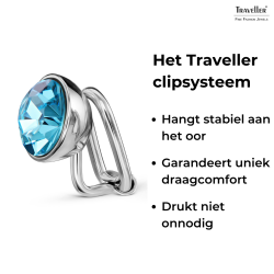 Traveller Clip Oorbellen - Zilverkleurig - Kristal - Blauw Aquamarine - Geplatineerd - 10mm