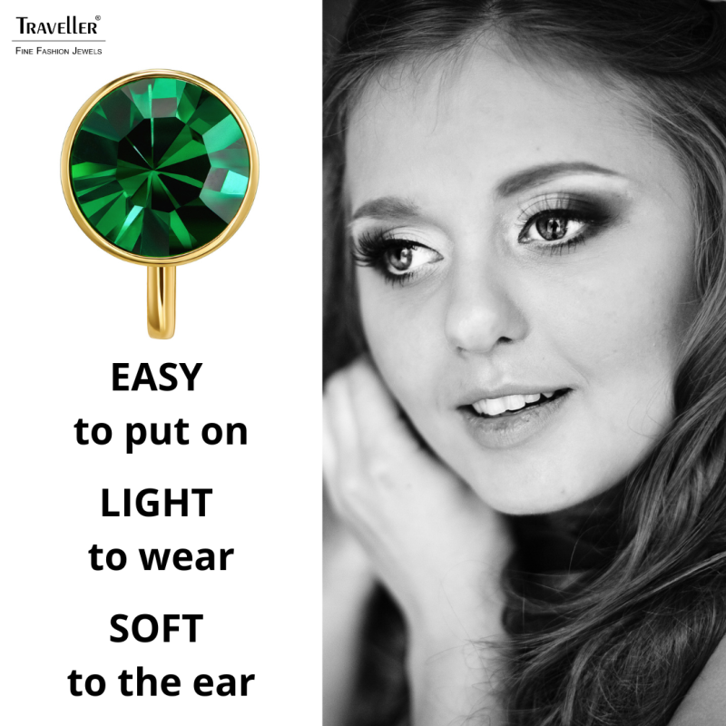 Traveller Clip Oorbellen - Verguld - Kristal - Emerald Groen - 10 mm - 157512