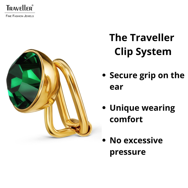 Traveller Clip Oorbellen - Verguld - Kristal - Emerald Groen - 10 mm - 157512