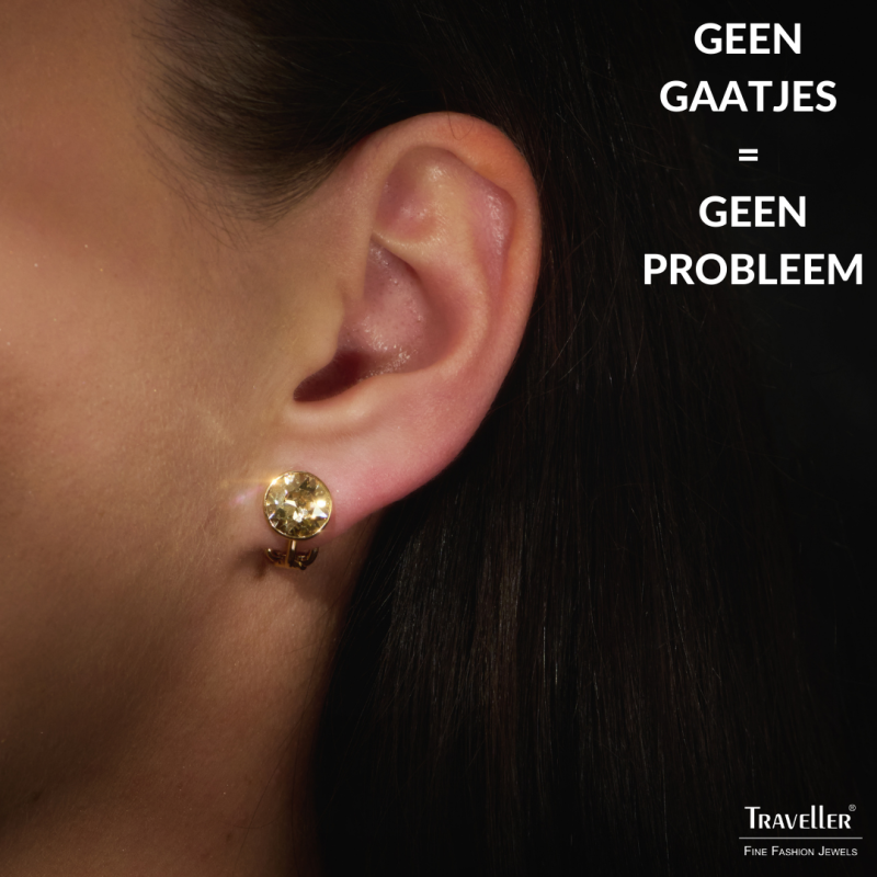 Traveller Clip Oorbellen - Verguld - Kristal - Bruin / Golden Shadow - 10 mm