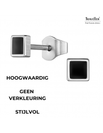 Traveller Oorbellen - Heren - Made in Germany - Edelstaal - Zwart&Zilver - Vierkant 4 mm - Duurzaam - 171001