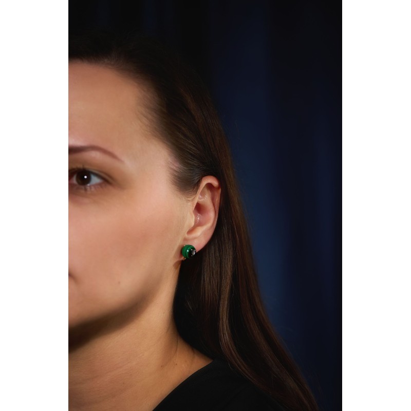 Traveller Clip-on Earrings - Gold Plated - Real Malachite - 10 mm - Green - Unique - 112501