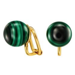 Traveller Ohrclips - 22kt Vergoldet - Echter Malachit - 10 mm - Grün - Einzigartig - 112501