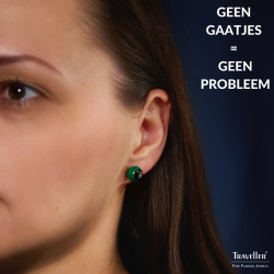 Traveller Clip Oorbellen - 22kt Verguld - Echt Malachiet - 10 mm - Groen - Uniek - 112501