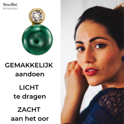 Traveller Clip Oorbellen - 22kt Verguld - Kristal - Echt Malachiet - 10 mm - Groen - Uniek - 112502