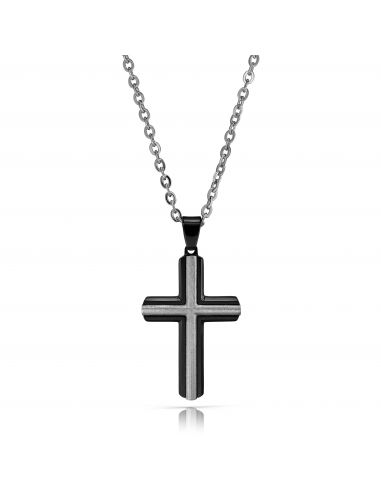 Traveller Cross Chain - Men - Necklace Men - Stainless Steel - Black - 50+5cm