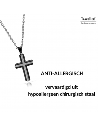 Traveller Cross Chain - Men - Necklace Men - Stainless Steel - Black - 50+5cm