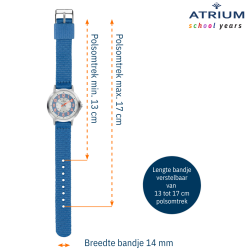 ATRIUM Kinderhorloge - Jongens / Meisjes - Blauw & Zilver - Analoog - 3 Bar - Leercijferblad