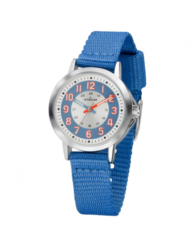 ATRIUM Uhr - Kinder - Jungen / Mädchen - Blau & Silberfarbe - Analog - 3 Bar - Lernzifferblatt - Nylonband  - A46-12