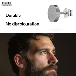 Traveller Stud Earrings - Men - Stainless Steel - Silver Coloured - Matt - Round - 8 mm - 181246
