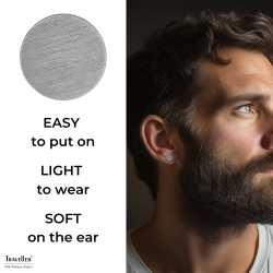 Traveller Stud Earrings - Men - Stainless Steel - Silver Coloured - Matt - Round - 8 mm - 181246