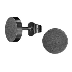 Traveller Stud Earrings - Men - Stainless Steel - Black PVD - Matt - Round - 8 mm