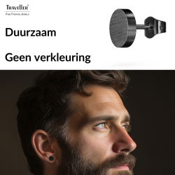 Traveller Oorstekers - Heren - Edelstaal - Zwart PVD - Mat - Rond - 8 mm