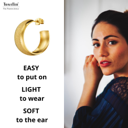 Traveller Earrings - Hoops - Stainless Steel - Gold Plated - Glitter - Rings 3/4 - Ø 23 mm
