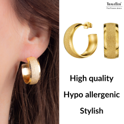 Traveller Earrings - Hoops - Stainless Steel - Gold Plated - Glitter - Rings 3/4 - Ø 23 mm - 181260