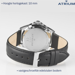 ATRIUM Horloge - Heren - Leer Zwart - Wijzerblad Wit - Datum - Edelstaal - 10 bar - A16-10
