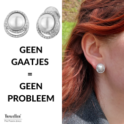 Traveller Clip Oorbellen - Zilverkleurig - Parels - 10 mm - Wit - Preciosa Kristallen - Geplatineerd - 15x12 mm - 114240