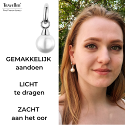 Traveller Clip Oorbellen - Hangers - Zilverkleurig - Parels - 14 mm - Wit - Geplatineerd - 35x15mm - 114243