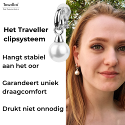 Traveller Clip Oorbellen - Hangers - Zilverkleurig - Parels - 14 mm - Wit - Geplatineerd - 35x15mm - 114243