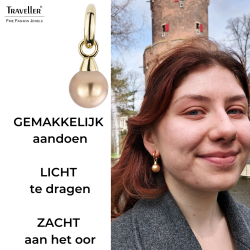 Traveller Oorbellen zonder Gaatjes - Hangers - Verguld - Parels- 14mm - Brons - 35x15mm
