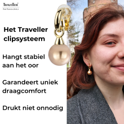Traveller Clip Oorbellen - Hangers - Verguld - Parels- 14mm - Brons - 35x15mm - 114246