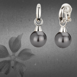 Traveller Drop Clip Earrings - Silver Coloured - Pearls - 14mm - Black - Platinum Plated - 35x15mm - 114247
