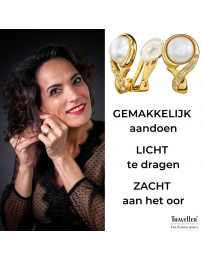 Traveller Clip Oorbellen - Verguld - Parels - 10 mm - Wit - Kristallen - 21x13 mm