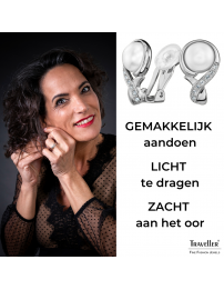 Traveller Clip Oorbellen - Zilverkleurig - Parels - 10mm - Wit - Kristallen - Geplatineerd - 21x13mm - 114266