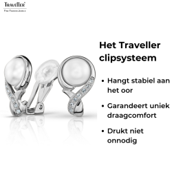 Traveller Clip Oorbellen - Zilverkleurig - Parels - 10mm - Wit - Kristallen - Geplatineerd - 21x13mm - 114266