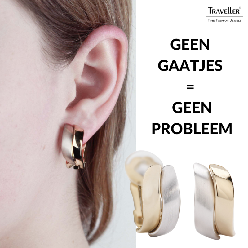 Clip oorbellen goudkleurig en zilverkleurig van Traveller Bicolor