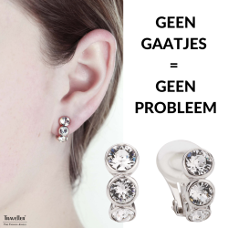 Traveller Clip Oorbellen - Geplatineerd - Preciosa Kristallen - Zilverkleurig - 14x6 mm