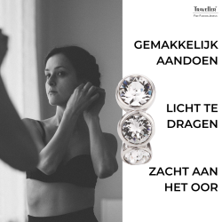 Traveller Clip Oorbellen - Geplatineerd - Preciosa Kristallen - Zilverkleurig - 14x6 mm - 155805