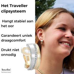 Traveller Clip Oorbellen - Bicolor - Preciosa Kristallen - Mat/ Glans - 22kt Verguld & Geplatineerd - 22x8 mm - 156959