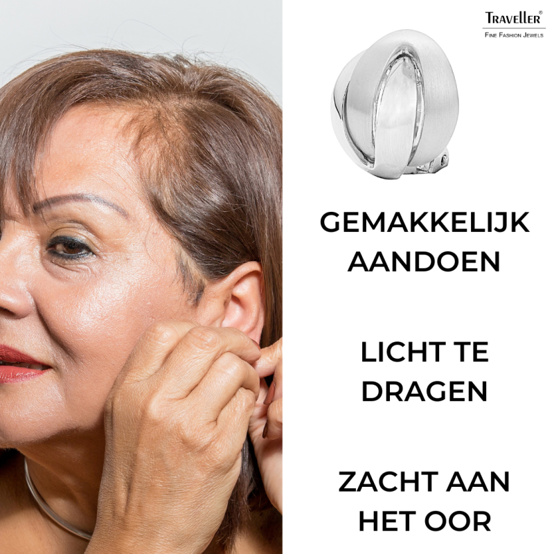 Traveller Clip Oorbellen - Geplatineerd - Mat/ Glanzend - Knoop - Zilverkleurig - 15 mm
