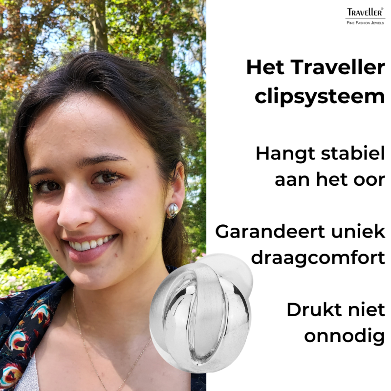 Traveller Clip Oorbellen - Geplatineerd - Mat/ Glanzend - Knoop - Zilverkleurig - 15 mm