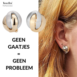 Traveller Clip Oorbellen - 22kt Verguld & Geplatineerd - Mat/ Glanzend - Knoop - Bicolor - 15 mm - 157161