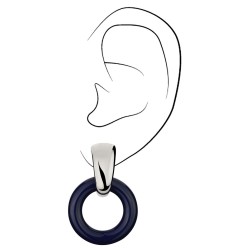 Traveller Clip Oorbellen - Hangers - Zilverkleurig - Ring - Ø25mm - Resin - Blauw - Geplatineerd - 37x25mm - 157222