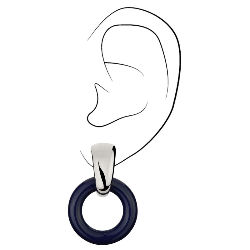 Traveller Clip-on Earrings - Pendants - Silver Coloured - Ring - Ø25mm - Resin - Blue - Platinum Plated- 37x25mm